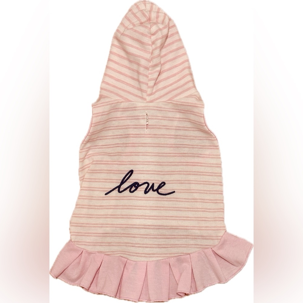 Ellen DeGeneres "Love" Pink & White Striped Hoodie Dog Outfit